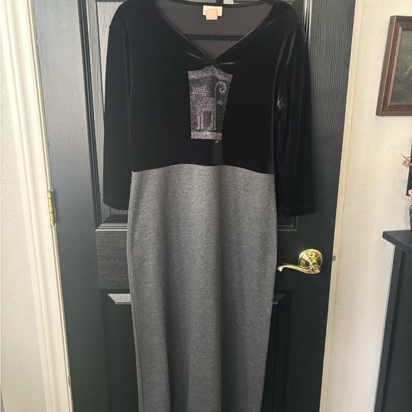 cite Dresses & Skirts - Vintage 90s Cite Maxi Dress Velvet Top Oversized Beaded Rhinestone Cat &Fish